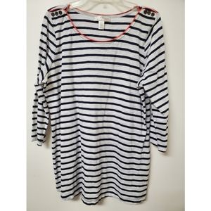 KENAR Navy & White Striped Top
